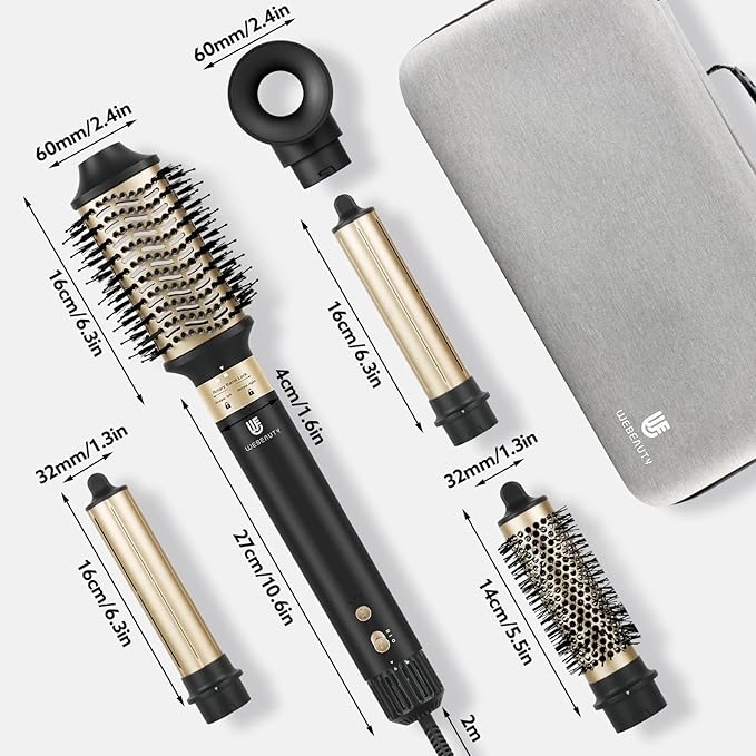 WeBeauty 5-in-1 High-Speed Hair Dryer Brush with Protective Hard Case, Hot Air Styler & Air Curling Iron, Ionic Fast-Dry Blow Dryer, Volumizer & Straightener (Black)