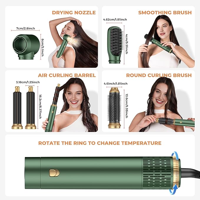 5 in 1 Hair Dryer Brush Set,Professional Negative Ionic Hot Air Styler, Air Curling Wrap Styler,Detachable Blow Dryer Brush With Auto Wrap Curlers,Hair Styling Tools For Straight/Curl/Drying/Smoothing