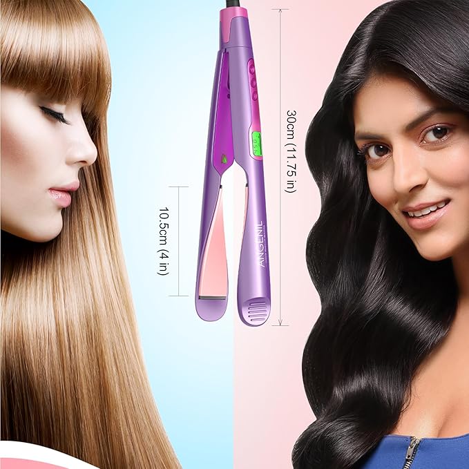 ANGENIL Professional Ion Flat Iron Curling Iron in One, Hair Straightener and Curler 2 in 1, Dual Voltage Twist Flat Irons with Digital LCD Display Adjustable Temp for All Hair Types