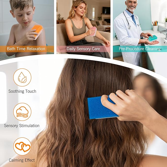 Sensory Brush for Therapy – Soft Surgical Scrub Brush & Gentle Baby Bath Sponge – Cradle Cap and Body Cleaning Brush, Reusable (Colored 6-Pack)