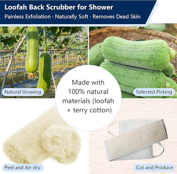 Loofah Back Scrubber for Shower Exfoliating Body Scrubber with Long Handle Natural Back Exfoliator and Washer for Deep Cleaning and Skin Renewal
