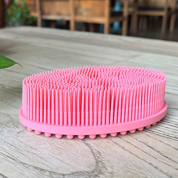Premium Sensory Brush for Kids or Autism,Soft Silicone Body Scrubber,2 in 1 Sensory Room Occupational Therapy Sensory Brushes,Silicone Loofah,Pet Shower Brush Bath Brush Shampoo Brush(Oval-deep Pink)