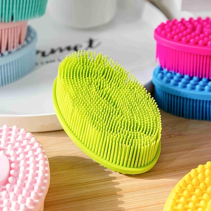 Premium Sensory Brushes for Kids or Autism,Soft Silicone Body Scrubber,2 in 1 Sensory Room Occupational Therapy,Silicone Loofah,Pets Shower Brush Bath Brush Shampoo Brush (3pcs(Oval))