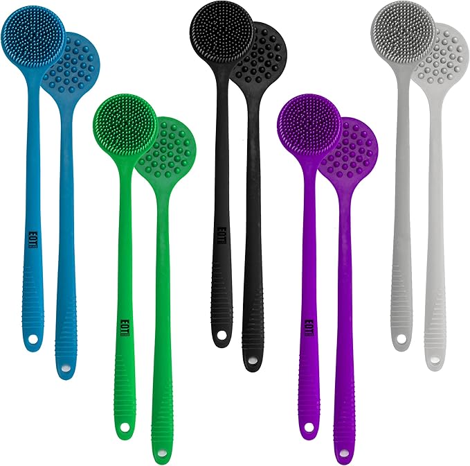 Bendable Long Handled Silicone Body Brush & Hair Scrubber - Bath Shower Back Brush, Shampoo Hair & Scalp Massager, Back Scrubber for Shower (Blue Sapphire)