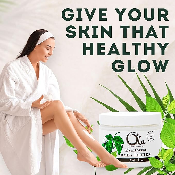 OLA Rainforest Body Butter – Moisturizing Cream with Pure Coconut Oil and Hawaiian Plant Extracts - Ideal for Dry Skin - 2.1oz
