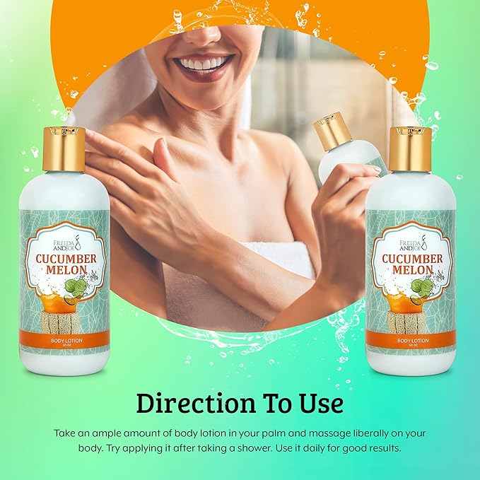 Freida and Joe Scented Body Lotion For Women, Deep Moisturizing Cream, Womens Luxury Stocking Stuffers & Fragrance Gifts That Smell Good, 10oz (Cucumber Melon)