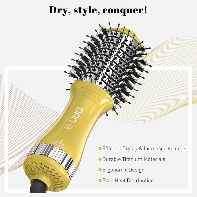 DAN Technology Hair Dryer Brush & Mini Curling Wand Set - 1 Inch Travel Set with 3 Temperature Settings - Hot Air Brush for Drying, Styling, Curling, and Volumizing