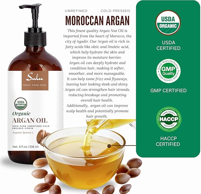 100% Pure Organic Cold Pressed Unrefined Virgin Moroccan Argan Oil (8 oz)- from Agadir, Morocco-Skin Care-Hair Care
