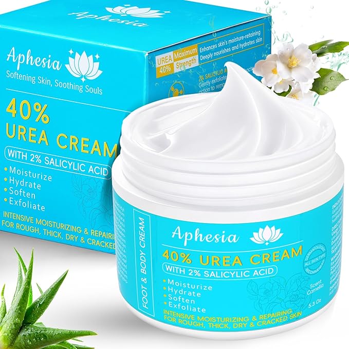 Updated Urea Cream for Feet with Maximum Strength 40% Urea, Plus 2% Salicylic Acid 5.3 Oz Lightweight Foot Body and Hand Moisturizing Cream with Vitamin E, B6 & Shea Butter (Light Camellia)