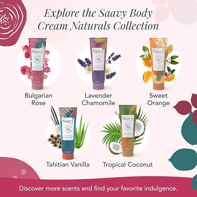 Saavy Naturals Body Cream | Made In USA | Absorbent Shea Butter Vegan Formula, Thick and Creamy Body Moisturizer, Body Lotion for Dry Skin- 8.5 Fl Oz (1, Bulgarian Rose)