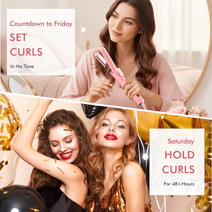 2 in 1 Hair Straightener and Curler, Dual Voltage & Adjustable Temps 360° Curling Wand - Titanium Flat Iron Hair Straightener for Long-Lasting Curls and Straightener, Airflow Styler Curling Iron