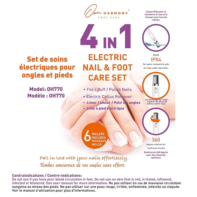 Own Harmony Electric Nail Buffer and Shine Kit for Natural Nails: Manicure Pedicure Tools with Callus Remover Foot Care, Best Electronic Mani Pedi Polisher Set to Buff, Polish, File Thick Toenails