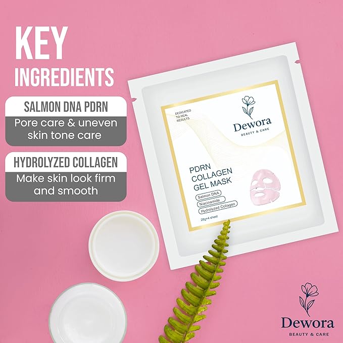 Salmon DNA PDRN Collagen Gel Face Mask hydrating anti-aging,firming,brightning,moisturizing,skincare all skin types 28g x 4 sheet Masks.