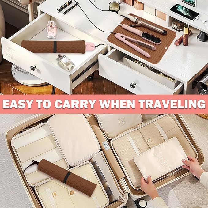 Oversize Silicone Heat Resistant Mat for Curling Irons, Hair Straighteners, Flat Irons and Hot Hair Styling Tools, Portable Wrap Pad Cover for Vanity, Travel, Salon(14.2" x 11.0")