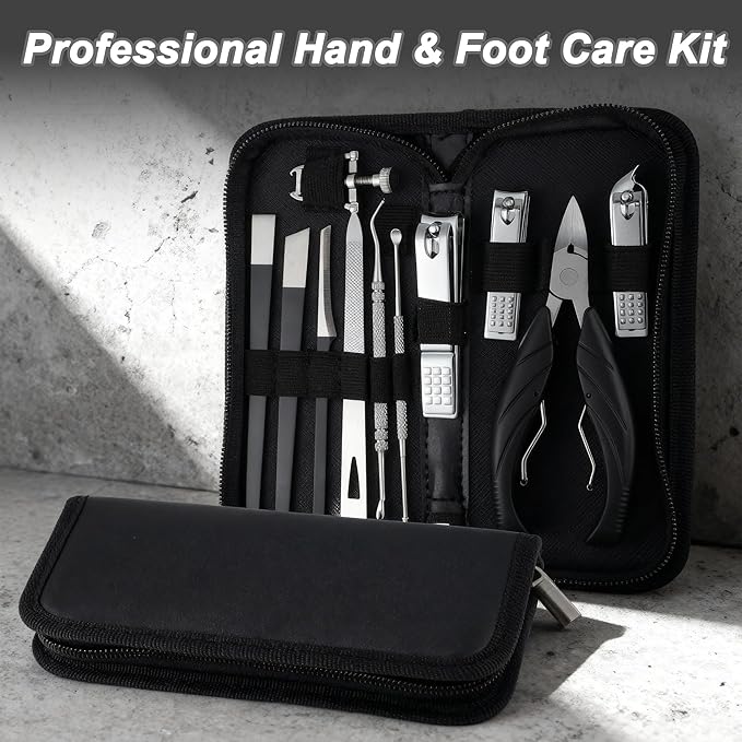 VOCOSTE Toenail Care Kit 13-Piece Ingrown Toenail Tools, Professional Grooming Set for Thick Nail Clipper Foot File Callus Removal & Pedicure
