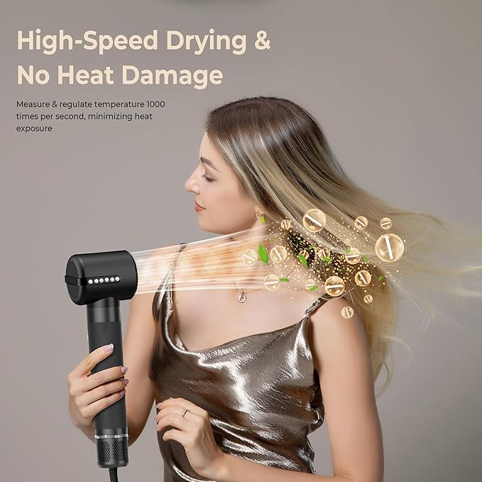 Blow Dryer Brush 7 in ONE,Autowrap Curling Wand, 110,000 RPM High-Speed Negative Ionic Hair Dryer with Diffuser Concentrator, Round Brush Blow Dryer Air Styler, Volumizing Hair Styling Tools