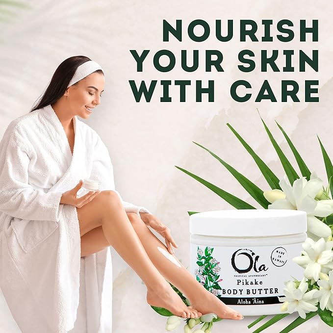 OLA Pikake Body Butter - Nourishing Cream with Organic Coconut Oil, Macadamia Nut and Avocado Butter - Ideal for Dry Skin - 2.1oz
