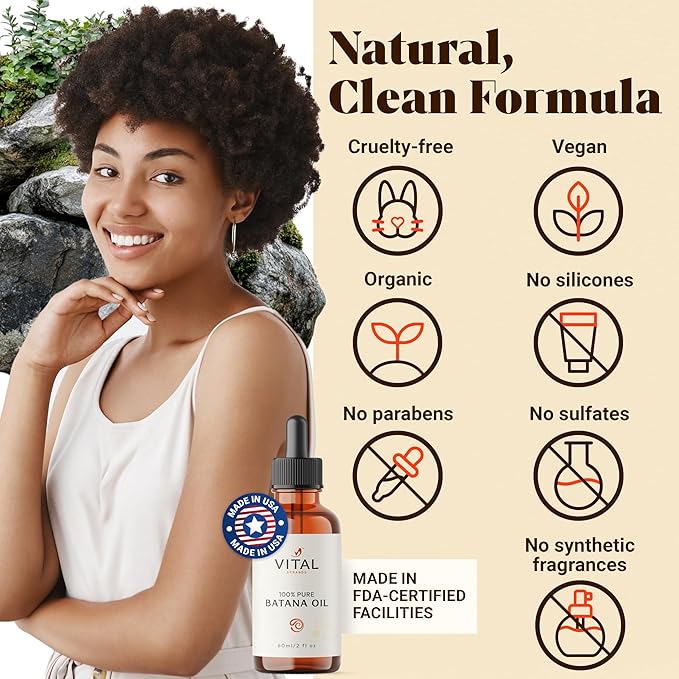 Batana Oil for Hair Growth – 100% Pure & Organic Botana Oil from Honduras – Strengthens, Thickens & Restores Natural Hair – Cold Pressed Raw Scalp & Hair Treatment for Men & Women – 60ml