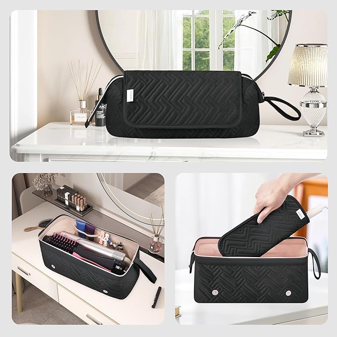 Leudes Hair Tools Travel Bag for Women Heat Resistant Mat for Travel Essentials Hot Tools Straighteners,Flat Irons,Curling Iron,Hot Air Brushes and Hair Dryer Organizer Bags 2 in 1 (BlackA)