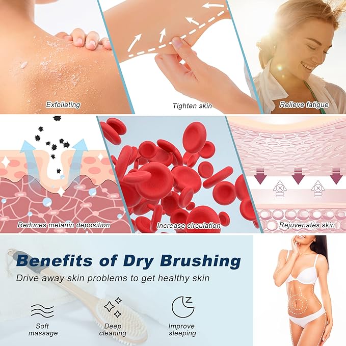 Long Handle Ergonomically Back Scrubber/Brush for Shower, Double Sided Exfoliating Body Scrubber for Women and Men (Black)