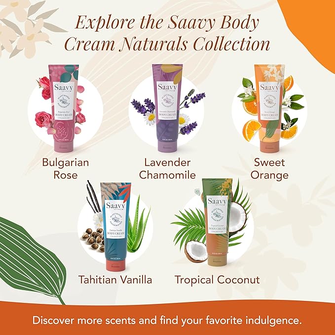 Saavy Naturals Body Cream Sweet Orange Plant-Based Ingredients| Made In USA | Absorbent Shea Butter Vegan Formula, Thick and Creamy Body Moisturizer, Body Lotion for Dry Skin- 8.5 Fl Oz
