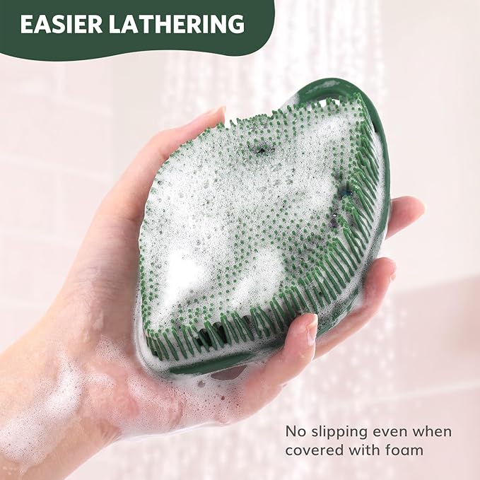 Sndyi Christmas Silicone Body Scrubber, Limited Edition Leaf-Shaped Shower Brush for Gentle Cleanse & Exfoliation, Soft Silicone Loofah Body Brush for Sensitive Skin, Perfect Holiday Gift, Evergreen