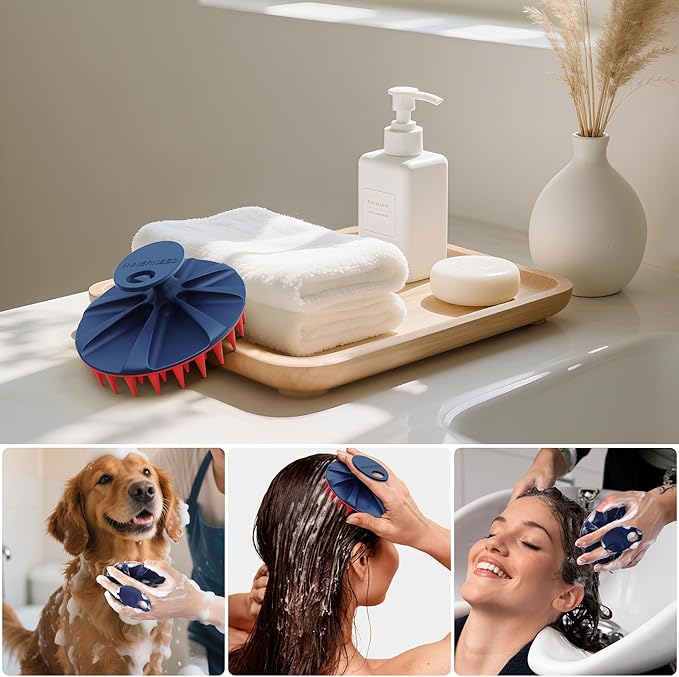 INNERNEED Magnetic Silicone Scalp Scrubber for Hair Washing – Soft Thick Bristles, Palm-Sized Shampoo Brush for Wet or Dry Scalp Massage, Improves Circulation & Scalp Health