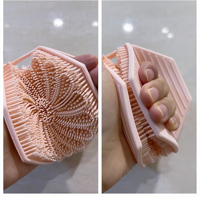Silicone Body Scrubber Double-Sided Design,Silicone Loofah Double-Sided Body Brush,Women Men Shower Body Brush for Effective Exfoliation (Pink)