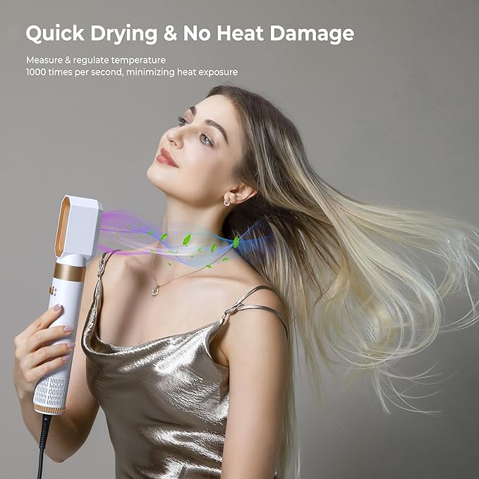 6 in 1 Hair Dryer Brush, Blow Dryer Brushies Ionic Hair Dryer, Oval Hot Air Brush, Hair Curler Straightener Magic Styler Autowrap Air Styler