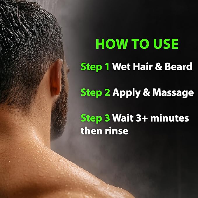 GROW Hair & Beard Wash 11-in-1 – Beard Wash & Conditioner + Beard Growth Shampoo with Biotin, Castor Oil, Peppermint, Keratin – Supports Hair & Beard Growth