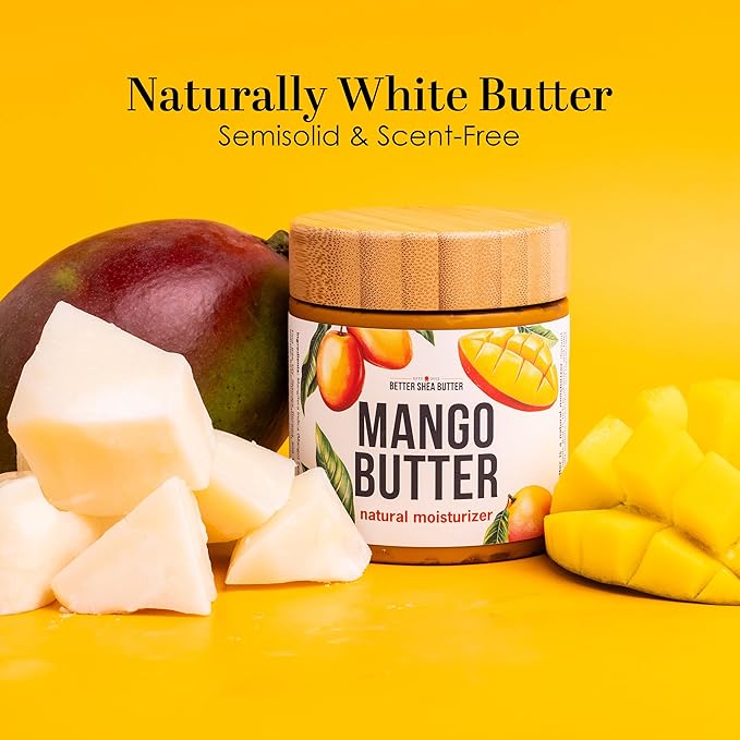 Raw Mango Butter - 100% Pure Mango Seed Butter - Natural Moisturizer for Skin and Hair - Use with Shea in DIY Body Butter, Lip Gloss, Lotion Bar and Soap Making, 8 oz Jar