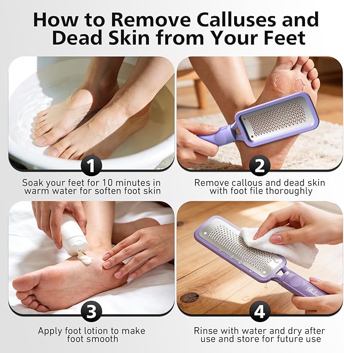 BALUCA Professional Foot File & Callus Remover - Stainless Steel Foot Rasp & Metal Feet Scrubber, Pedicure Tool for Hard Skin & Dead Skin Removal, Cracked Heel Repair for Baby Soft Feet (Purple)