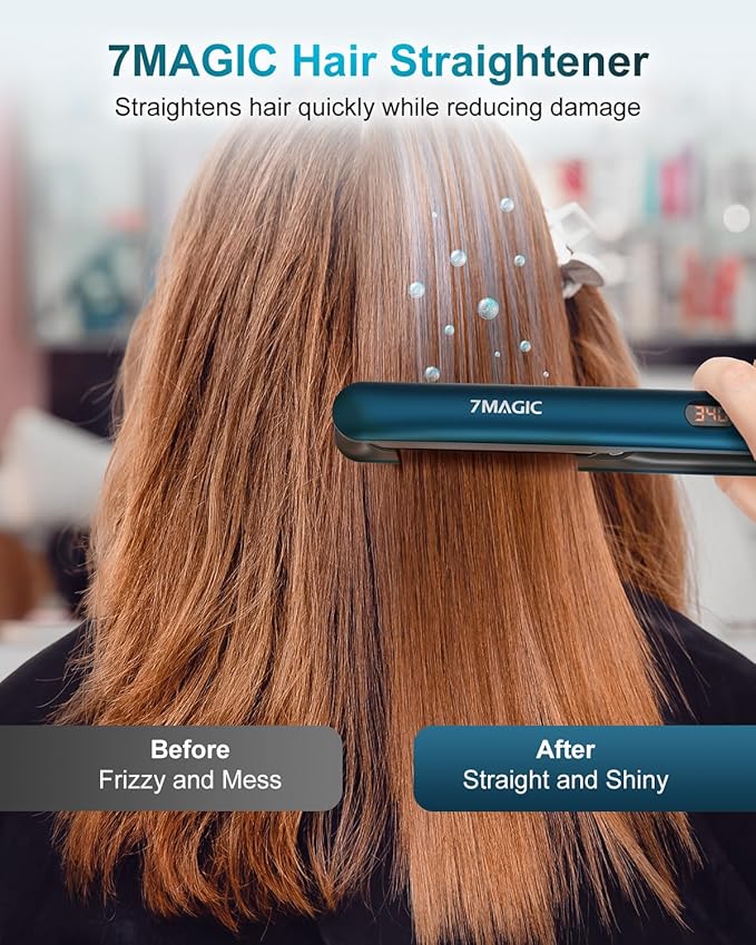 7MAGIC Hair Straightener 1 Inch Flat Iron Titanium Ceramic, Professional 2 in 1 Styling Tool with Fast Heat Up, Anti-Frizz Ionic & Floating Plates for Smooth Shiny Hair on All Hair Types