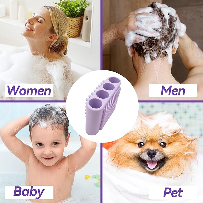 1PCS Silicone Body Scrubber Exfoliator- Bath Loofah & Sponges Alternative 4-Finger Non-Slip Grip Face & Scalp Scrubber for Sensitive Skin Body Brush for Men & Women (Purple)