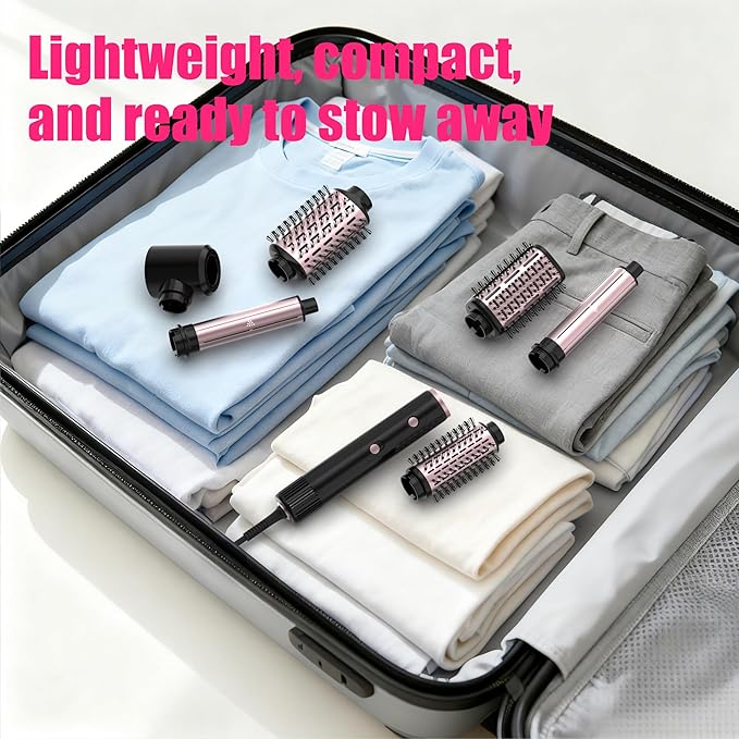 SKIMI 110,000 RPM Brushless Motor Hair Dryer Brush - 5 Muti-Styler for Fast Drying, Curling, Volumizing & Straightening | High-Speed Hot Air Brush for All Hair Types (Black & Pink Gold)