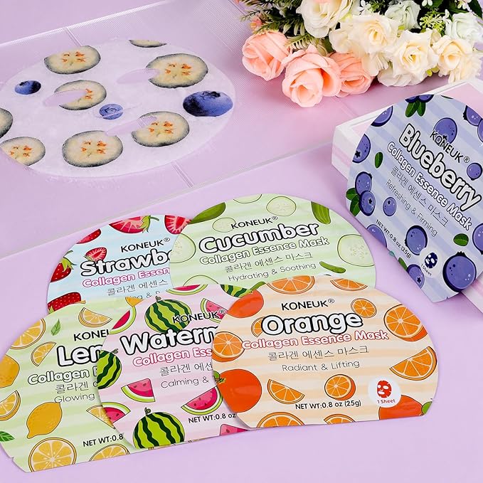 36 Pack Colorful Fruit Face Mask Set, Hydrating & Moisturizing, Bulk Sheet Facial Mask for All Skin Types, Collagen Face Masks Skincare for Women, Christmas Stocking Stuffers and Spa Party Gifts