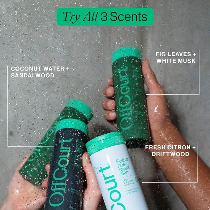 OffCourt Sulfate-Free Body Wash for Men & Women - Non-Drying Exfoliator with Glycolic & Lactic Acids Leaves Skin Fresh & Smooth with Fresh Citrus and Driftwood, 14 Fl. Oz (Pack of 1)