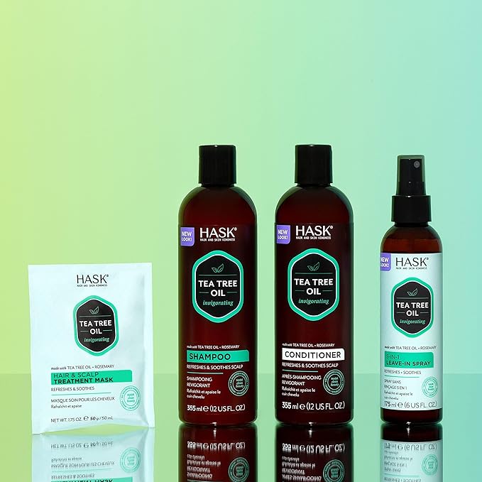 HASK Dry Shampoo Duo (4.3oz-Qty 2) & Deep Conditioner Packette, Aluminum-Free, Sulfate-Free, Paraben-Free, Color Safe, for All Hair Types (Tea Tree)