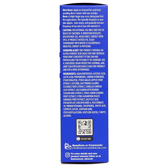 Advanced Clinicals Exfoliating 10% Glycolic Acid Serum For Face + Lactic Acid | Facial Exfoliant AHA + Salicylic Acid Serum To Improve Look Of Large Pores, Uneven Skin Tone, & Dark Spots, 1.75 FL Oz