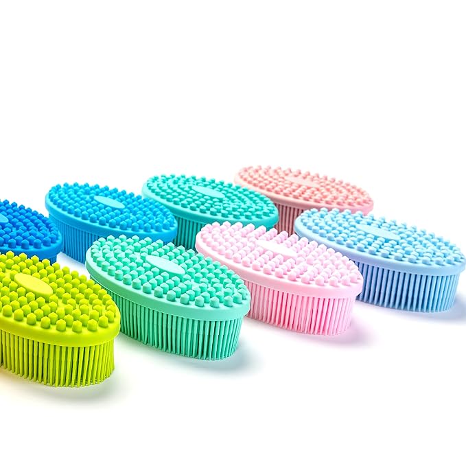 Premium Sensory Brush for Kids or Autism,Soft Silicone Body Scrubber,2 in 1 Sensory Room Occupational Therapy Sensory Brushes,Silicone Loofah,Pets Shower Brush Bath Brush Shampoo Brush(Big Oval-Blue)