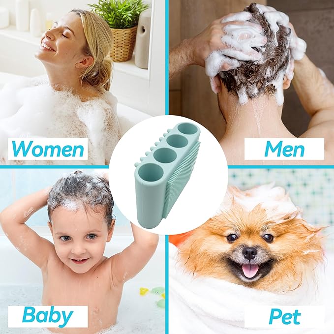 1PCS Silicone Body Scrubber Exfoliator- Bath Loofah & Sponges Alternative 4-Finger Non-Slip Grip Face & Scalp Scrubber for Sensitive Skin Body Brush for Men & Women (Blue)