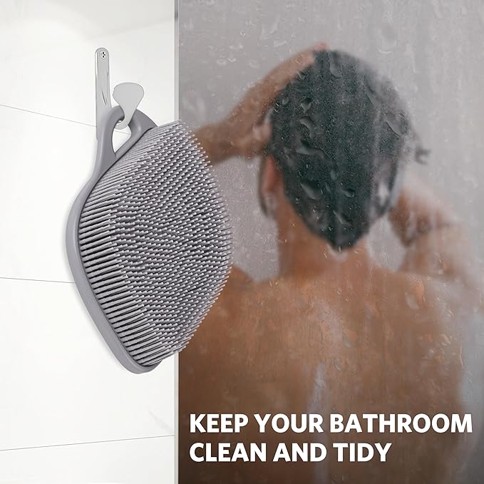 Sndyi Silicone Body Scrubber, Gentle Exfoliating Body Scrubber for Sensitive Skin, Leaf Shaped Shower Scrubber for Body with Lathering Bristles, Silicone Loofah Body Brush for Showering, Gray