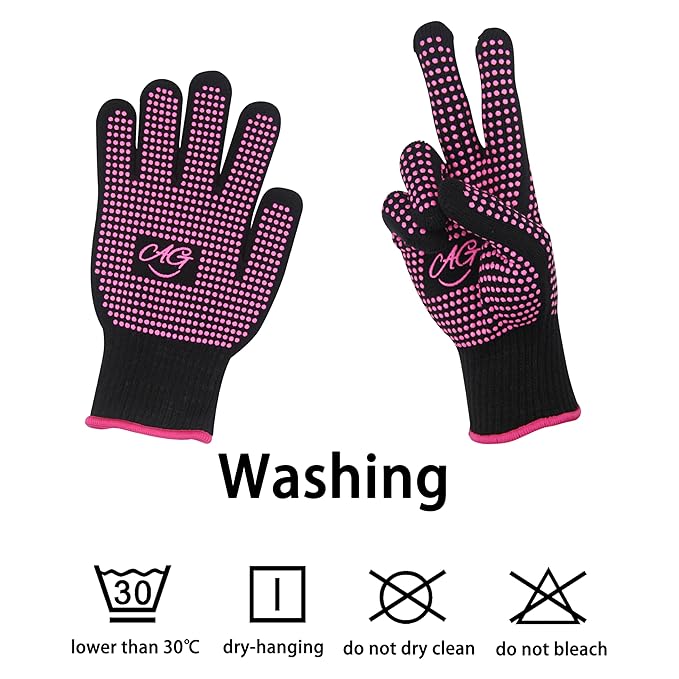 ANGENIL 2 Pcs Heat Resistant Gloves with Silicone Bumps, Heat Gloves for Hot Hair Styling, Professional Heat Proof Glove Suitable for Flat Iron Hair Straightener, Curling Wand and Thermal Brush, Pink