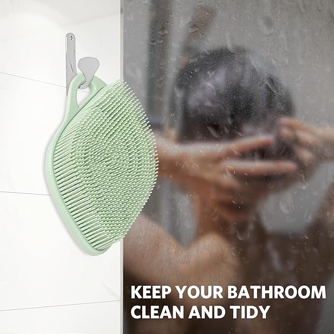 Sndyi Silicone Body Scrubber, Gentle Exfoliating Body Scrubber for Sensitive Skin, Leaf Shaped Shower Scrubber for Body with Lathering Bristles, Silicone Loofah Body Brush for Showering, Green