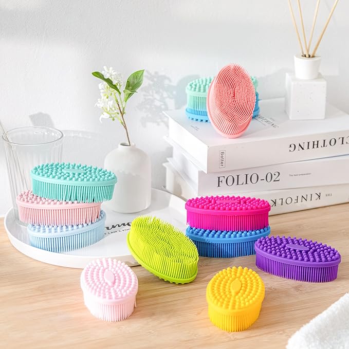 Premium Sensory Brushes for Kids or Autism,Soft Silicone Body Scrubber,2 in 1 Sensory Room Occupational Therapy,Silicone Loofah,Pets Shower Brush Bath Brush Shampoo Brush (3pcs(Big Oval))