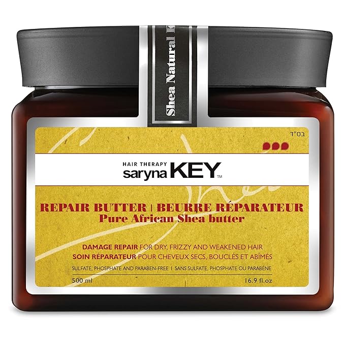 Saryna Key Damage Repair Treatment Butter Mask - African Shea Butter for Dry Hair Treatment - Rejuvenating Butter Moisturizer with Natural Keratin and Vitamins A, E, F (500ml/16.9oz)