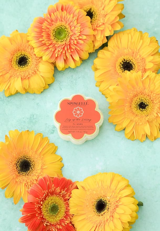 Spongelle Lily of the Valley Spongette Loofah Body Scrubber | Bath & Shower Loofah for Women | Body Scrubber Exfoliator with Body Wash Infused Sponge | 5+ uses | Soft Lily, Jasmine & Fresh Green Notes