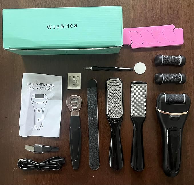 Wea&Hea Electric Callus Remover for Feet with Rechargeable Waterproof 17 in 1 Professional Pedicure Kit with 3 Roller Heads 2 Speed,Foot File, Foot Care Tools Perfect for Dead Hard Cracked Dry Skin