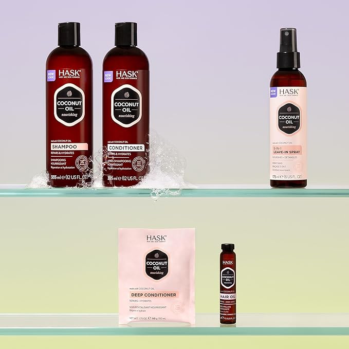 HASK Dry Shampoo Duo (4.3oz-Qty 2) & Deep Conditioner Packette, Aluminum-Free, Sulfate-Free, Paraben-Free, Color Safe, for All Hair Types (Coconut)