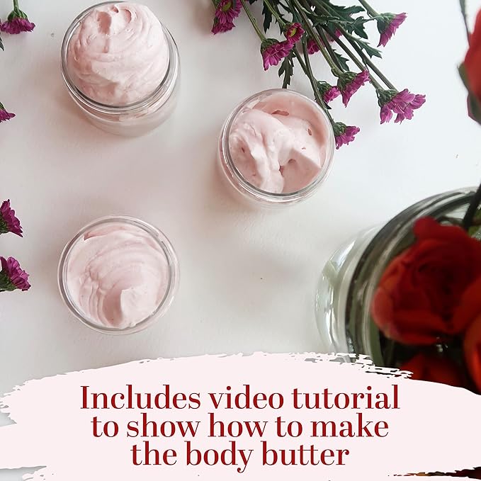 Better Shea Butter Body Butter Making Kit - Includes Raw Mango Butter, Raw Apricot Oil, Pink Mica, 2 jars and Recipes Card with Link to Video Tutorial - Natural Whipped Mango Body Lotion Making Kit
